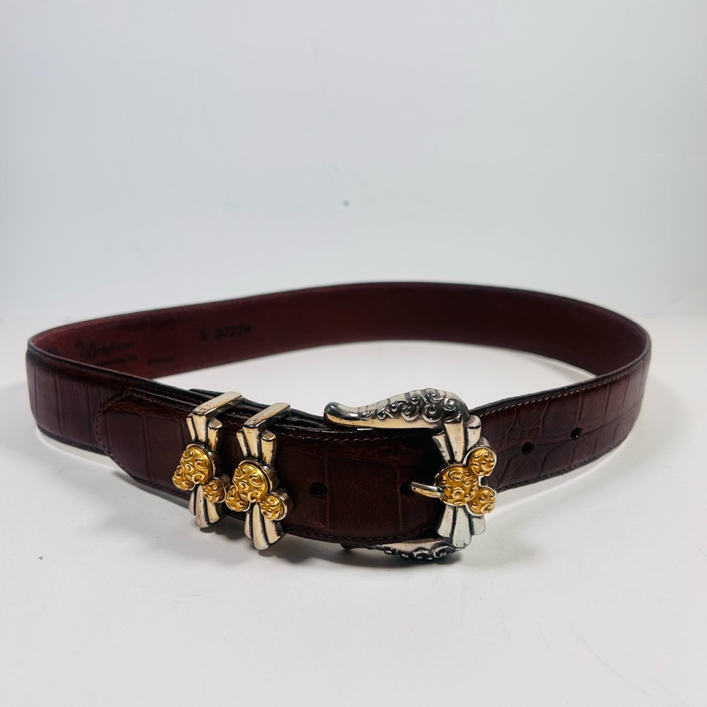 Vtg Disney Brighton belt  Mickey Mouse brown croc embossed 3027M